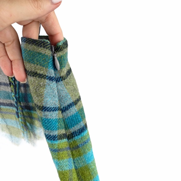 NWT J. Jill Green Blue Wool Plaid Fringe Skirt 8 - Picture 11 of 12